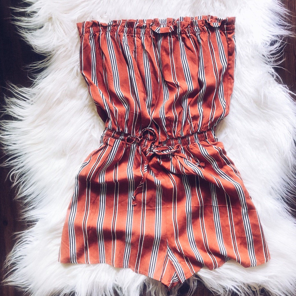 ❗️SOLD❗️Brunch Please Rust Striped Romper